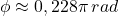 \phi \approx 0,228\pi\,rad