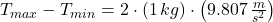 T_{max} - T_{min} = 2\cdot (1\,kg)\cdot \left(9.807\,\frac{m}{s^{2}} \right)
