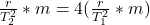 \frac{r}{T_2^2} *m = 4(\frac{r}{T_1^2} *m)