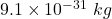 9.1\times 10^{-31}\ kg