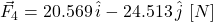 \vec F_{4} = 20.569\,\hat{i} -24.513\,\hat{j}\,\,[N]