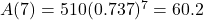 A(7) = 510(0.737)^7 = 60.2