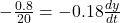 -\frac{0.8}{20}  = -0.18\frac{dy}{dt}