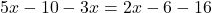 5x-10-3x=2x-6-16