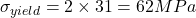 \sigma_{yield}=2\times 31=62 MPa