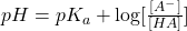 pH=pK_a+\log[\frac{[A^-]}{[HA]}]