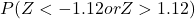 P(Z < -1.12 or Z > 1.12)