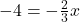 -4=-\frac{2}{3}x