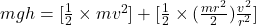 mgh = [\frac{1}{2} \times mv^{2}] + [\frac{1}{2} \times (\frac{mr^{2}}{2}) \frac{v^{2}}{r^{2}}]
