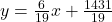 y =  \frac{6}{19} x +  \frac{1431}{19} 