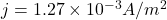j = 1.27 \times 10^{-3} A/m^2