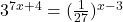 3^{7x + 4} = (\frac{1}{27})^{x-3}