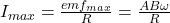 I_{max}=\frac{emf_{max}}{R}=\frac{AB\omega}{R}