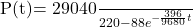 $P(t)= \frac{29040}{220-88e^{-\frac{396}{9680} t}}$