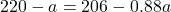 220 - a = 206 - 0.88 a