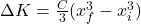 \Delta K=\frac{C}{3}(x_{f} ^{3} - x_{i} ^{3})