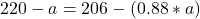 220 - a = 206 - (0.88 * a)