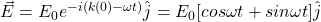 \vec{E}=E_0e^{-i(k(0)-\omega t)}\hat{j}=E_0[cos\omega t+sin\omega t]\hat{j}