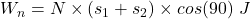 W_n = N \times (s_1 + s_2) \times cos (90) \ J