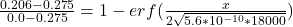 \frac{0.206-0.275}{0.0-0.275} = 1 - erf (\frac{x}{2\sqrt{5.6*10^{-10}*18000}})