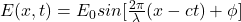E(x, t)= E_0sin[\frac{2\pi}{\lambda}(x-ct)+\phi ]