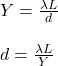 Y = \frac{\lambda L}{d}\\\\d = \frac{\lambda L}{Y}