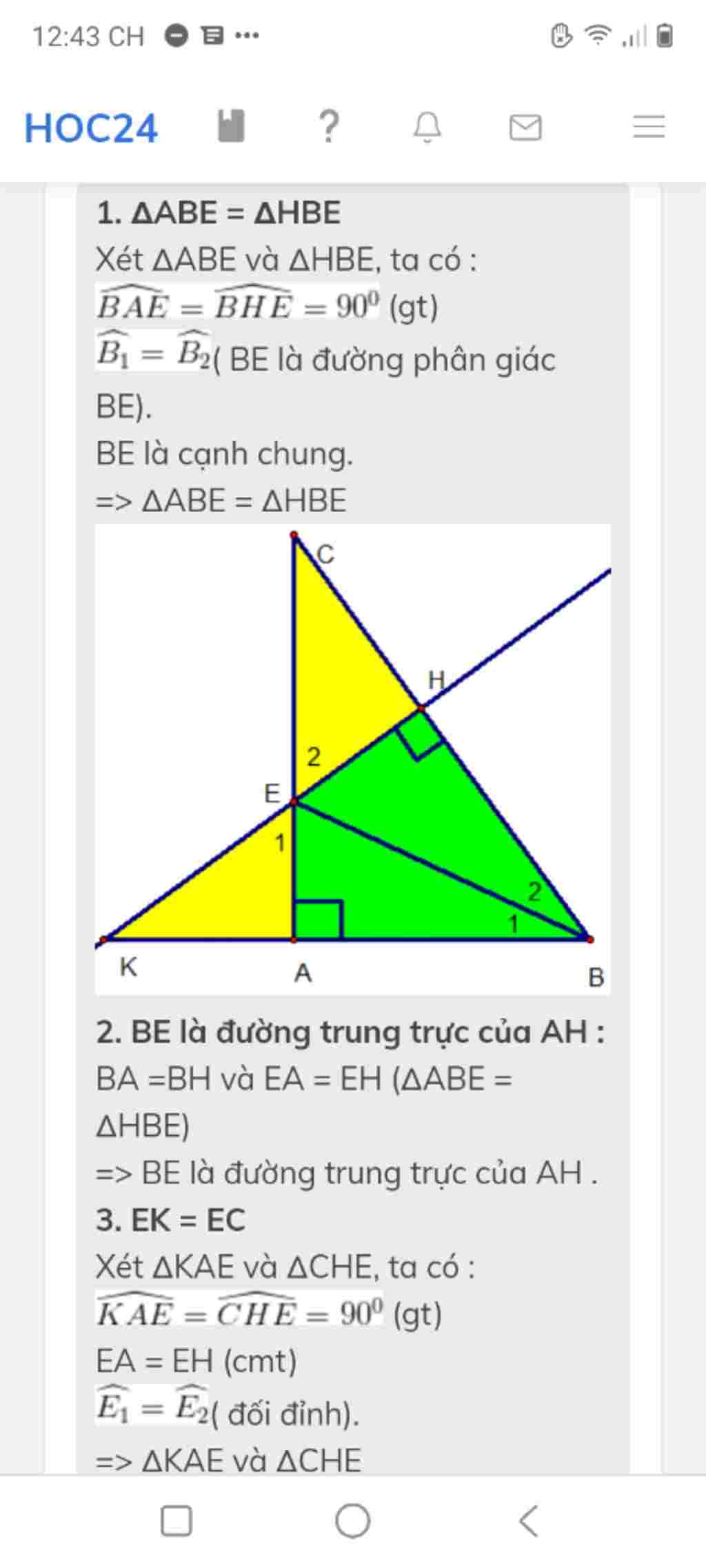 cho-tam-giac-abc-vuong-tai-a-co-ab-ac-va-phan-giac-be-ve-eh-vuong-goc-voi-bc-a-chung-minh-be-la