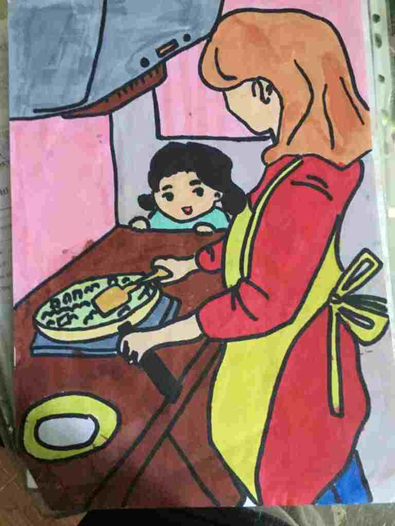 ve-tranh-de-tai-me-em-lop-6-don-gian