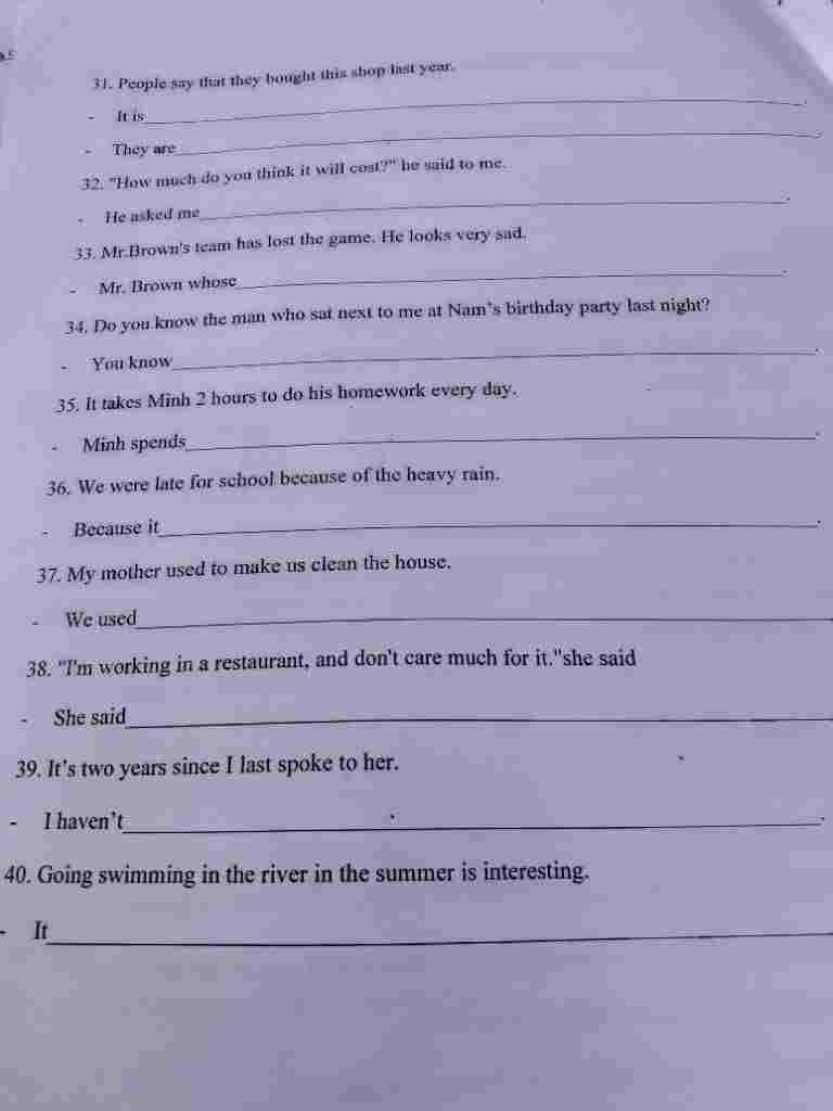 Complete The Second Sentence So That It Has A Similar Meaning Tho The 