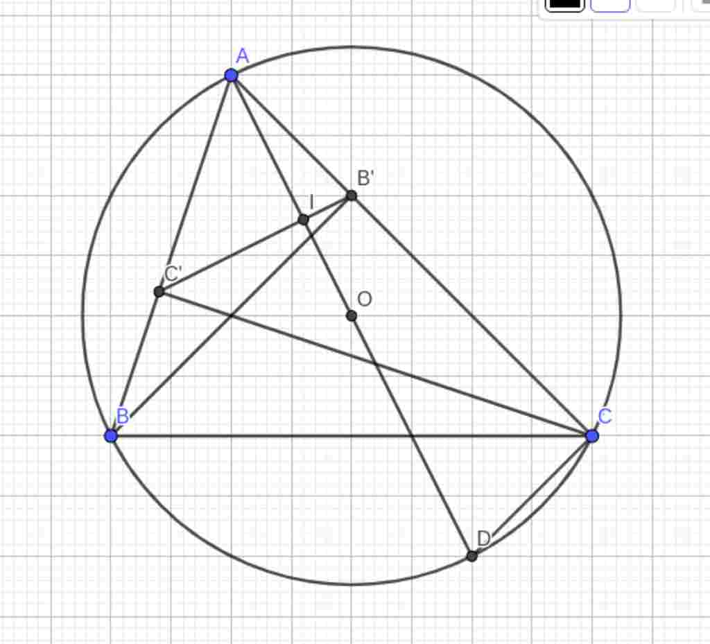 cho-tam-giac-nhon-abc-noi-tiep-duong-tron-tam-o-hai-duong-cao-bb-va-cc-tia-ao-cat-duong-tron-o-d